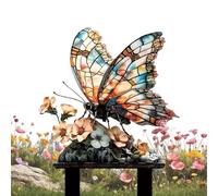 Genérico Garden Butterfly Stakes, 2D Waterproof Retro Decor, 8.9x11.8inch Stone Base Courtyard Ornament with Sturdy Outdoor Design, Weather Resistant Garden Art Piece for Landscaping Use