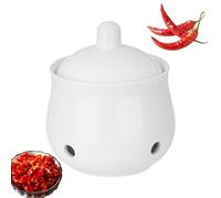 Genérico Garlic Keeper - Ceramic Storage Jar for Freshness | Ventilated Stoneware Crock with Bamboo Lid & Aeration Holes for Pantries, Countertops, Cellars and Professional Bistros