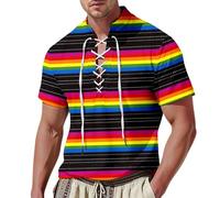 Genérico Gay Orgullo Month Camiseta De Manga Corta Hombre Impreso Arco Iris Para El Mes del Orgullo LGBTQ Camisa Pirata Hombre Cuello en V Con Cordones Estilo Retro Viking Medievales Vintage, K
