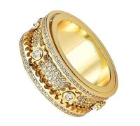 Genérico Gear Ring Copper - Silent Rotating Stress Relief Jewelry | Fidget Mindfulness Ring | Starry Gemstone Design Meditation Focus Anti Stress Daily Wear Gift Unisex Size 7-10 8g Smooth Rotación