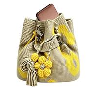 Genérico Gehäkelte Blumentasche - Boho Tote Bag Mit Quasten | Handgefertigte Häkeltasche Aus Baumwolle & Samt, Sommer Handtasche Für Damen Mädchen, Florale Strandtasche Für Urlaub Picknick & Shopping