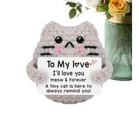 Generico Gehäkelte Katzen Figur - Handgemacht Geschenk | Aufmunternde Botschaft Mini Amigurumi Deko, Lustige Osternest Fuellung Stimmung für freude motivation ueberraschung geburtstag mitbringsel