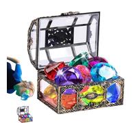 Genérico Gemas Juguetes Buceo Piscina Niños, 16 Piezas De Diamantes De Colores Grandes con Un Gran Cofre del Tesoro Pirata,Diamante De Juguete, Entrenamiento Acuático para Nadar En Verano