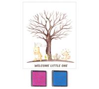 Genérico Gender Reveal Tree - Fingerprint Canvas | 30x42cm Party Guest Book | Colorful Leaf Design, Coated Paper Material, Interactive Keepsake Art, for Shower & Celebration