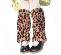 Genérico Gentle Women's Fuzzy Deer Leg Warmers Faux Fur Deer Print Winter Thick Warm Soft Boot Cuffs Covers for Women Outdoor (leopard print,45cm/17.7in)
