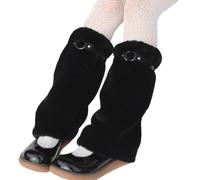 Genérico Gentle Women's Fuzzy Deer Leg Warmers Faux Fur Deer Print Winter Thick Warm Soft Boot Cuffs Covers for Women Outdoor (black,45cm/17.7in)