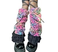 Genérico Gentle Women's Fuzzy Deer Leg Warmers Faux Fur Deer Print Winter Thick Warm Soft Boot Cuffs Covers for Women Outdoor (colorful,45cm/17.7in)