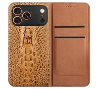 Genérico Genuine Crocodile-Embossed Shockproof Leather Flip for iPhone 16 Case with Card Pockets Protection Business Wallet Cover with Full Body Camera Protection Brown