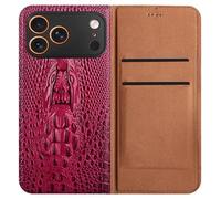 Genérico Genuine Crocodile-Embossed Shockproof Leather Flip for iPhone 17 Air Case with Card Pockets Protection Business Wallet Cover with Full Body Camera Protection Red