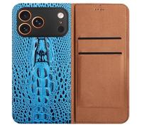 Genérico Genuine Crocodile-Embossed Shockproof Leather Flip for iPhone 17 Pro MAX Case with Card Pockets Protection Business Wallet Cover with Full Body Camera Protection Light Blue