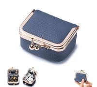 Genérico Genuine Leather Mini Jewelry Box, Portable Coin Purse Case, Vintage-Inspired Travel Jewelry Organizer with Kiss Lock, For Earrings, Rings, Ideal Choice for Her (Blue)
