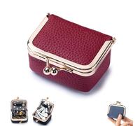 Genérico Genuine Leather Mini Jewelry Box, Portable Coin Purse Case, Vintage-Inspired Travel Jewelry Organizer with Kiss Lock, For Earrings, Rings, Ideal Choice for Her (Wine Red)