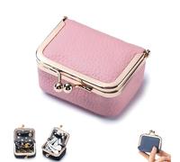 Genérico Genuine Leather Mini Jewelry Box, Portable Coin Purse Case, Vintage-Inspired Travel Jewelry Organizer with Kiss Lock, For Earrings, Rings, Ideal Choice for Her (Pink)