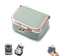Genérico Genuine Leather Mini Jewelry Box, Portable Coin Purse Case, Vintage-Inspired Travel Jewelry Organizer with Kiss Lock, For Earrings, Rings, Ideal Choice for Her (Green)