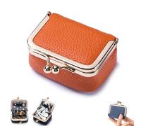 Genérico Genuine Leather Mini Jewelry Box, Portable Coin Purse Case, Vintage-Inspired Travel Jewelry Organizer with Kiss Lock, For Earrings, Rings, Ideal Choice for Her (Orange)