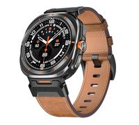 Genérico Genuine Leather Strap for Samsung Galaxy Watch Ultra 47mm, Skin-friendly Band with Metal Buckle Connector, Rugged Armoured Wristband, Samsung Watch Ultra Replacement Strap (Marrón)