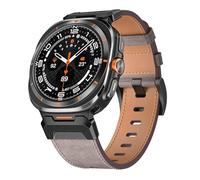 Genérico Genuine Leather Strap for Samsung Galaxy Watch Ultra 47mm, Skin-friendly Band with Metal Buckle Connector, Rugged Armoured Wristband, Samsung Watch Ultra Replacement Strap (Gris claro)