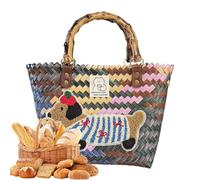 Genérico Gewebte Taschen für Frauen, Dackel Strandstrohbeutel, gewebter Handtasche Einkaufskorb für Outdoor tägliche Arbeit Pendler Datteln Urlaub Hochzeit Picknick Resort