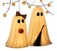 Genérico Ghost Decor - 2-Piece Glow Ghost Figurines with Pumpkin & Broom
