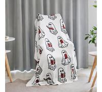 Genérico Ghost Reading Blanket, 2025 New Halloween Ghost Reading a Book Throw Blanket 50 x 60'', Cute Fall Knitted Blanket Gift for Spooky Season (Beige)