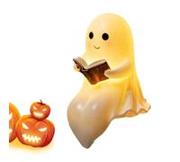 Genérico Ghost Reading Book Light - Halloween Resin Figurine Statue | 6-Inch 150g or 8-Inch 310g, Light Up Ghost Decoration with Button Battery for Bedroom Study Bedside Bookshelf Kid’s Room Office