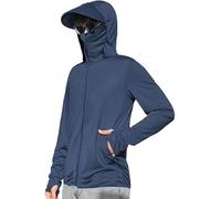 Genérico Giacca antisole da uomo, Felpa leggera con Cappuccio per Sport estivi, protezione UV UPF 50+ con cerniera Completa, Maglia antisole a Maniche Lunghe (Navy,L)