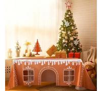 Genérico Gingerbread House Christmas Tablecloth, Gingerbread Man Reusable Rectangle Table Cover, with Playful Cut-out Windows, Open for Winter Holiday Party (S) (47 * 59inch)
