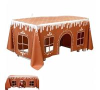 Genérico Gingerbread House Christmas Tablecloth, Holiday Painting Table Cover,Fun Gingerbread House Table Cloth, Festive Winter Pattern Cloth for Party Dining Room Kitchen Decor (47 * 59in)