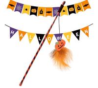 Generico Giochi per Gatti Teaser - Bastón de Entrenamiento para Gatos Halloween - ergonómica con Fantasma Calabaza para simulación de Caza, Entrenamiento y Ejercicio