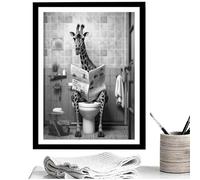 Genérico Giraffe Wall Art - Canvas 30x40cm, Bathroom Decor, Funny Canvas | Whimsical Restroom Poster, Giraffe Reading Newspaper For Home, Bathroom, Restroom, Hotel, Apartment Interior Decoration
