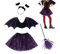 Genérico Girl Bat Costume, Animal Cosplay Clothes with Wing Tulle Skirt, Headband, Dress, Wand for Kids Masquerade, Halloween Party, Theme Events