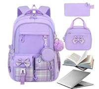 Genérico Girls Backpack 3 Pieces Bowknot Bookbag with Pencil Case Lunch Box