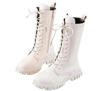 Genérico Girls' Boots, Girls Lace Up Riding Boots Mid Calf Combat Boot,Side Zipper Punk Goth Lug Sole Ankle Booties 4-12 Years (White,13)