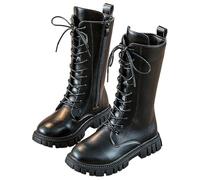 Genérico Girls' Boots, Girls Lace Up Riding Boots Mid Calf Combat Boot,Side Zipper Punk Goth Lug Sole Ankle Booties 4-12 Years (Black,3)