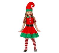 Genérico Girls Christmas Elf Costume 2026 - Red & Green Leprechaun Dress with Belt Hat Stockings | Kids Outfit for Christmas Party, School Shows, Holiday Celebrations (Red / 03,3-4 años)
