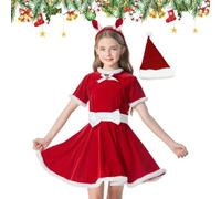 Genérico Girls Christmas Santa Dress Set With Hat Headband And Belt | 480g Velvet Santa Dress For Girls With Hat, Headband And Belt; Festive Outfit In S To L For Parties And Stage