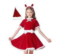 Genérico Girls Christmas Santa Dress Set With Hat Headband And Belt | 480g Velvet Santa Dress For Girls With Hat, Headband And Belt; Festive Outfit In S To L For Parties And Stage