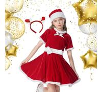 Genérico Girls Christmas Santa Dress Set With Hat Headband And Belt | 480g Velvet Santa Dress For Girls With Hat, Headband And Belt; Festive Outfit In S To L For Parties And Stage