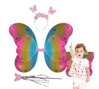 Genérico Girls Fairy Wings - Colorful Butterfly Design, Hair Hoop And Wand Set, Dress Up Accessory | Fairy Wings Hair Hoop For Kids Girls Festival Disfraz Party Princess Play