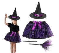 Genérico Girls Halloween Witch Tutu Skirt Set, Violet Spider Web Costume Set, Sparkly Accessories Included, Dress-Up Outfit for Children’s Parties Trick-or-Treating Cosplay Events