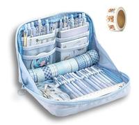 Genérico Girls Large Pencil Case Teenage, Big Capacity Pencil Case 3 Compartments, Cute Pencil Cases, Stationery Pouch for Girls (Blue 3)