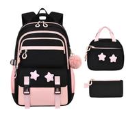 Genérico Girls1 Bookbag with Lunch Box 3 Piece Star Cute Zipper Adjustable1