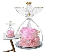 Generico Glass Angel Figurine - Preserved Rose Inside, Decorative Crystal Angel, Romantic Gift Collectible, Handcrafted Ornament, Flower Display | Perfect Present with Valentine's Day for Sp