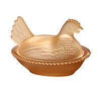 Genérico Glass Chicken Candy Dish, Crystal Hen on Nest Covered Jar for Snacks, Vintage Poultry Fruit Plate & Egg Tray Server, Retro Pastoral Tabletop Decoration (Yellow)