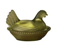 Genérico Glass Chicken Candy Dish, Crystal Hen on Nest Covered Jar for Snacks, Vintage Poultry Fruit Plate & Egg Tray Server, Retro Pastoral Tabletop Decoration (Green)