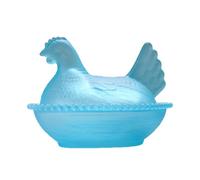 Genérico Glass Chicken Candy Dish, Crystal Hen on Nest Covered Jar for Snacks, Vintage Poultry Fruit Plate & Egg Tray Server, Retro Pastoral Tabletop Decoration (Blue)