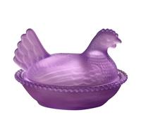 Genérico Glass Chicken Candy Dish, Crystal Hen on Nest Covered Jar for Snacks, Vintage Poultry Fruit Plate & Egg Tray Server, Retro Pastoral Tabletop Decoration (Purple)