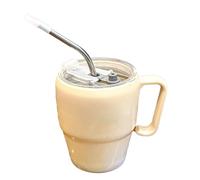 Genérico Glass Cups with Lids and Straws,Milkshake Mug Letter Printed | Leak-Proof Straw Cup with Handle for Camping Picnic Wedding Travel Restaurant Kitchen