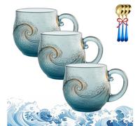 Genérico Glass Ocean Wave Coffee Mugs, 2026 New 12-Oz Sea Glass Ocean Wave Mug, Unique Waves Shape Design Beach Drinkware for Tea Wine Ice Drink (Blue-b,3pcs)