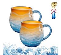 Genérico Glass Ocean Wave Coffee Mugs, 2026 New 12-Oz Sea Glass Ocean Wave Mug, Unique Waves Shape Design Beach Drinkware for Tea Wine Ice Drink (Blue-a,2pcs)